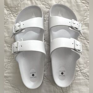 BIRKENSTOCK style white slides NWOT
